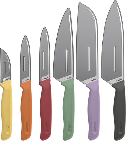 Classic 6 Piece Knife Set, Chef Santoku Utility Paring Serrated & Peeling Knives, Stainless Steel 15° Hollow-Ground Blades, Ergonomic Wheat Straw Handles2