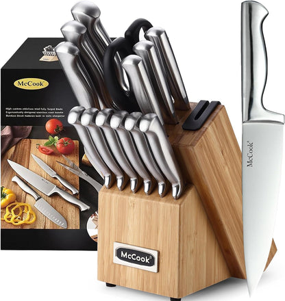 Knife Set Kitchen Steel Knife Block Set W Built-In Sharpener1