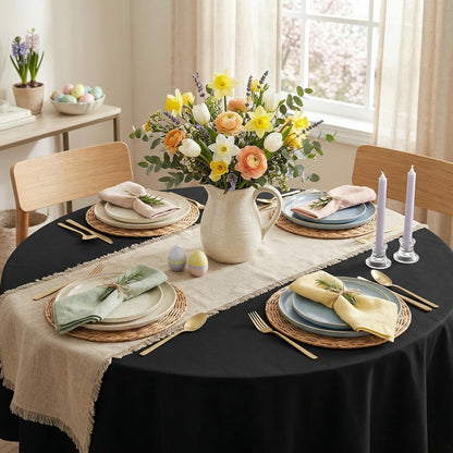 round Tablecloth 70 Inch Fits 20-58 Inch Tables, Black2