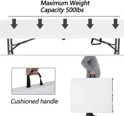 | 6FT Folding Table | White | Portable Plastic Table | with Carry Handle | Waterproof & Foldable Table Design | Steel Frame with Lock | for Events, Camping, Indoor & Outdoor Use5