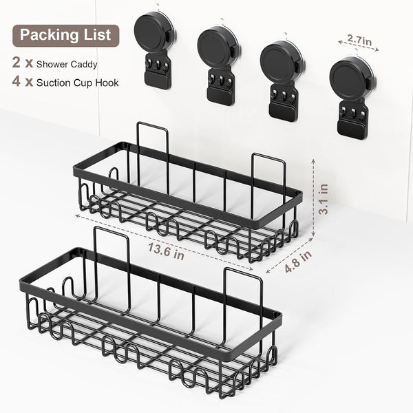 Shower Caddy Suction Cup, No Drill Shower Shelves for Bath, 2 Pack3