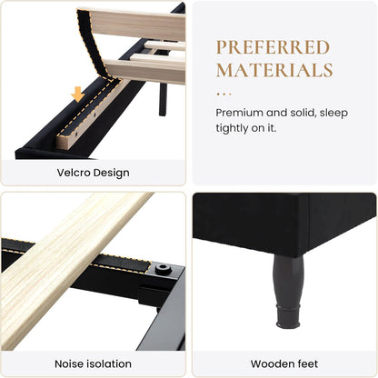 Queen Bed Frame with Adjustable Headboard/Velvet Upholstered/Diamond Button Tufted and Metal Studs/No Box Spring Needed/Wood Slat Support/Easy Assembly/Black6