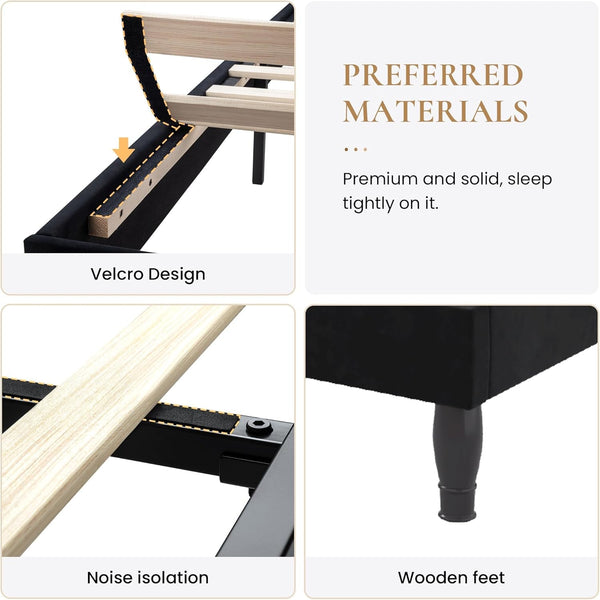 Queen Bed Frame with Adjustable Headboard/Velvet Upholstered/Diamond Button Tufted and Metal Studs/No Box Spring Needed/Wood Slat Support/Easy Assembly/Black6