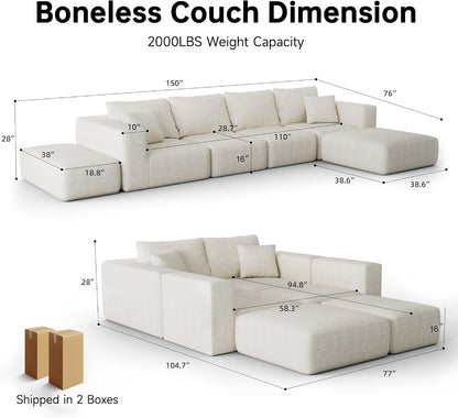 150" Oversized Boneless Couch for Living Room Modular Sectional Sofa2