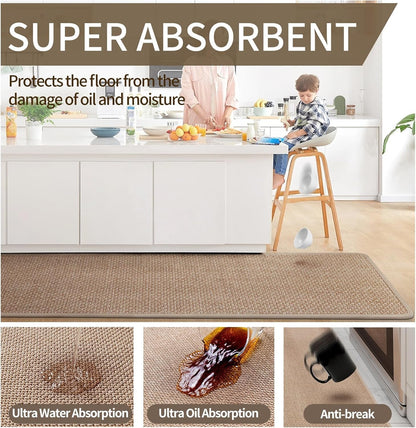 Kitchen Rugs Kitchen Mats for Floor Non Slip Washable Brown 17"X30" | Super Absorbent Woven Rubber Backing Washable Kitchen Floor Mat Sink Mat Runner Rugs Front of Sink, Easy Clean5