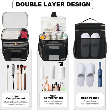 Large Toiletry Bag for Women Men, Portable Shower Caddy College Dorm Essentials, 2 Layers Quickly Dry Mesh Bathroom Tote Bag, Hanging Makeup Organizer Bag for Travel, Gym, Camping (Black)5