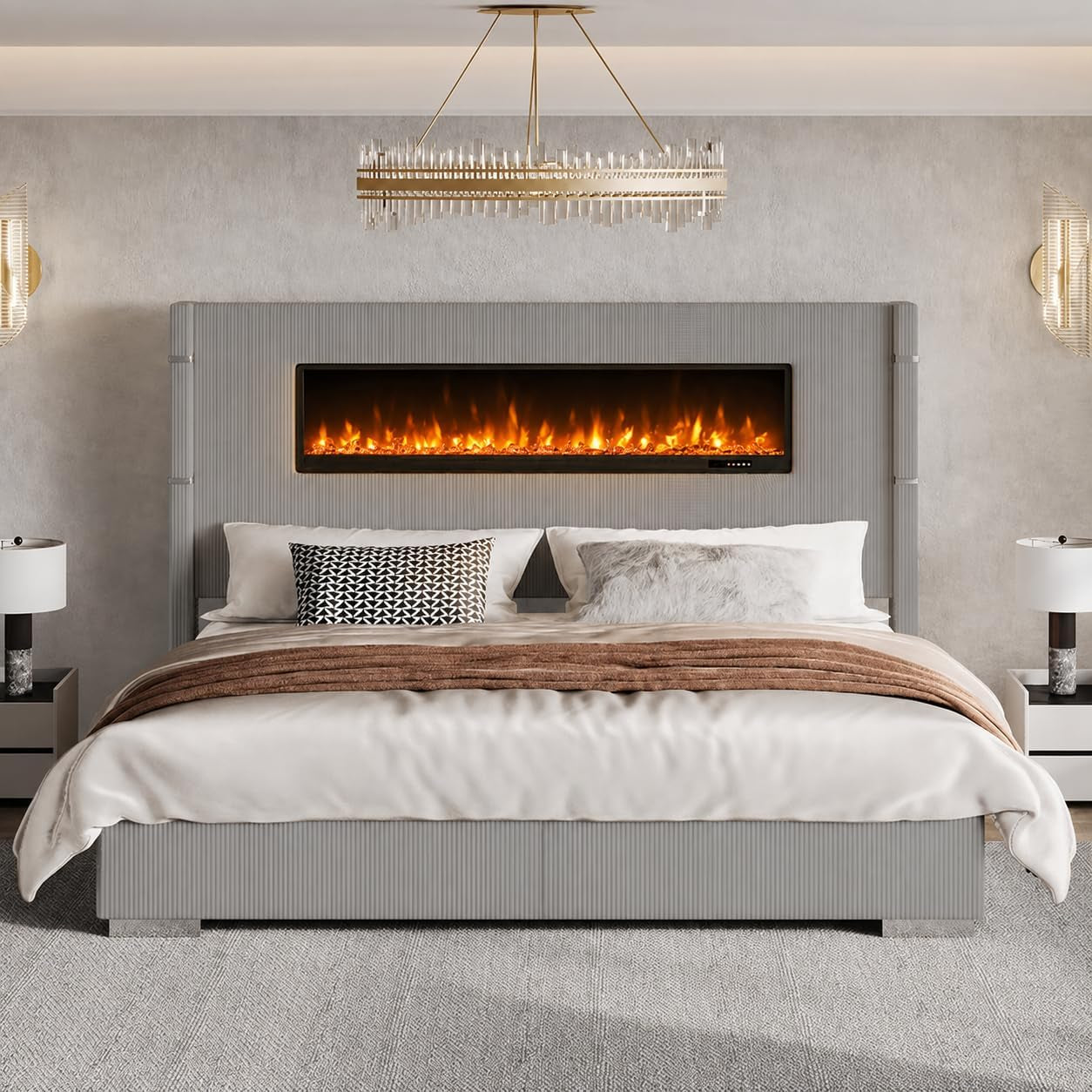 king-bed-frame-with-fireplace-upholstered-headboard-light-gray