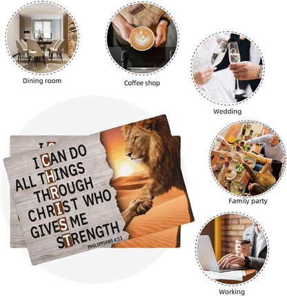 Christian Scriptures Placemats Set of 4 Christ Religious Table Mats Philippians 4：13 Place Mats for Party Kitchen Dining Room Holiday Decoration 12X18 Inch7