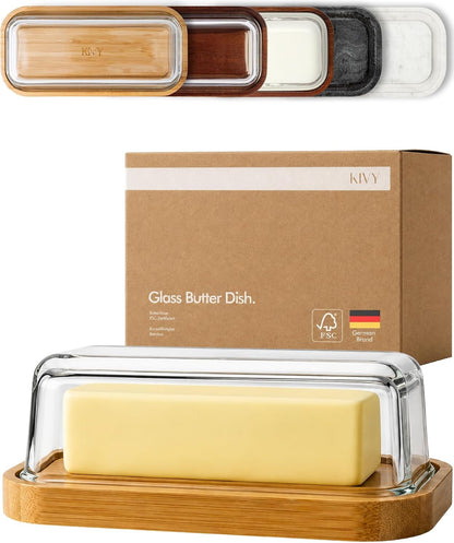 Glass Butter Dish with Airtight Lid That Keeps Butter Soft - Bamboo | for Countertop and Refrigerator Door Shelf - Butter Dish Glass - Butter Holder for Counter - Covered Butter Dishes1