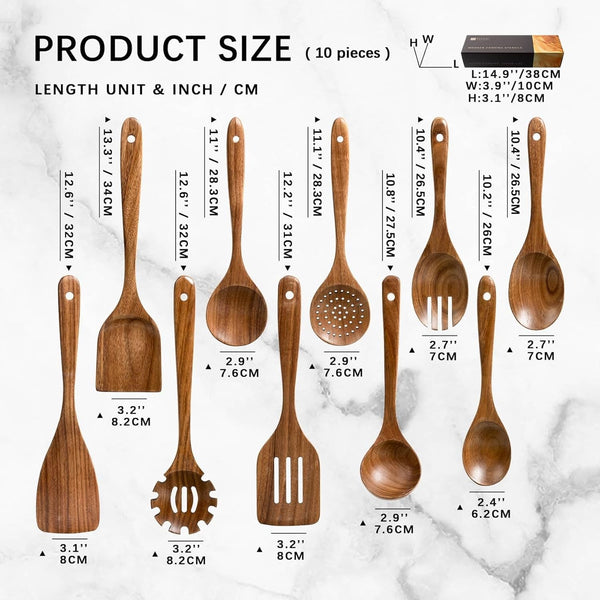 Wooden Spoons for Cooking, 10-Piece Acacia Wood Cooking Utensil Set2