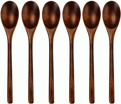 9 in Wooden Spoons for Eating, 6Pcs Japanese Natural Soup Spoons | Wooden Spoon for Cooking Mixing Stirring Honey Tea Soda Dessert,Coconut Bowl,Korean Wooden Spoons1