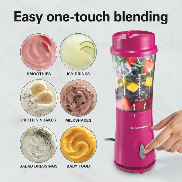 Portable Blender for Smoothies with 14 Oz. Travel Jar | BPA Free Jar & Lid | Durable Stainless Steel Blades | 300 Watts Peak Power | Personal Smoothie Blender | Raspberry | 51131G4