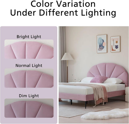 Pink Bed Frame Full Size, Aesthetic Upholstered Bed with Unique Seashell Headboard, Soft Velvet Platform Bed, Strong Wooden Slats Support, No Box Spring Needed, Heavy Duty, Easy to Assemble8