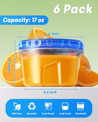 6 Pack-17Oz Freezer Storage Containers, Plastic Food Storage Containers with Twist Top Lids, BPA Free and Reusable Soup Containers with Lid, Microwave and Dishwasher Safe2