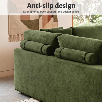 116" Modular Boneless Couch for Living Room, Modern Sectional Chenille Sofa with Oversized Deep Seat,Cloud Couch with L-Shape Chaise,No Assembly Required,Green6