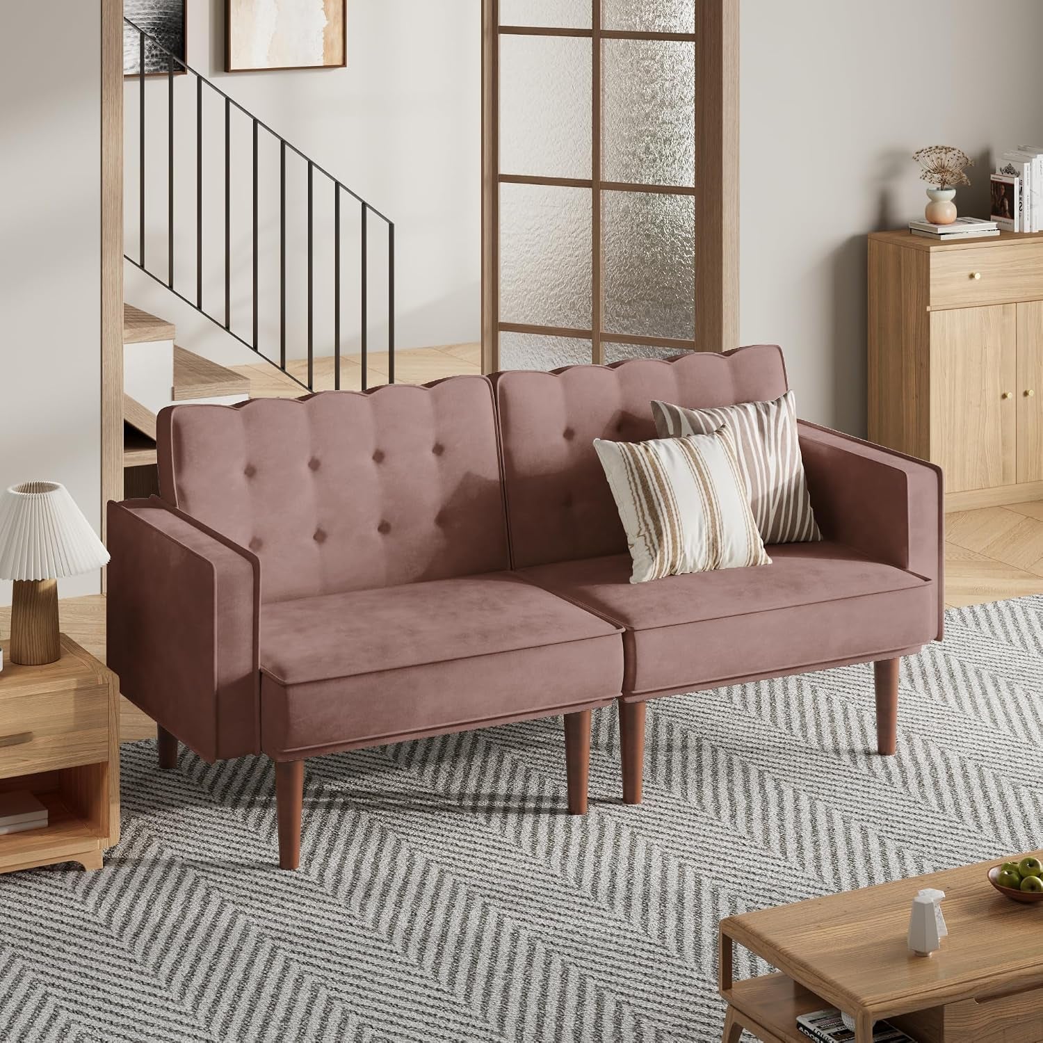 71-velvet-futon-sofa-bed-versatile-loveseat-couch-sleeper-sofa-with-adjustable-backrest-mid-century-modern-futon-couch-for-small-space-living-room-office-apartment-velvet-fabric-pink