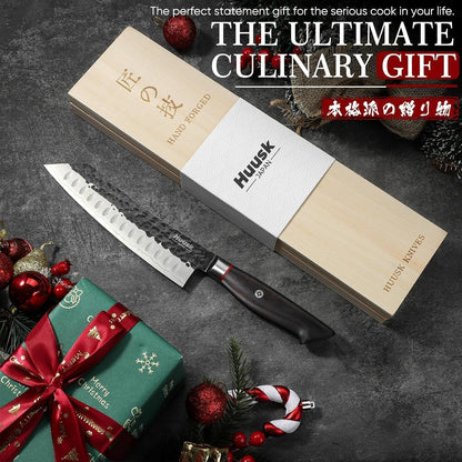 Santoku Chef Knife - Japan High Carbon Steel VG10 Core Ebony Grip 8"6