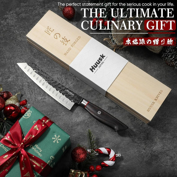 Santoku Chef Knife - Japan High Carbon Steel VG10 Core Ebony Grip 8"6