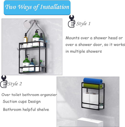 Shower Caddy, 10.4" X 4.5" X 22.04" Hanging Shower Caddy Organizer over Shower Head Big Capacity for Shampoo, Conditioner with Hooks for Razor/Sponge, Matte Black7