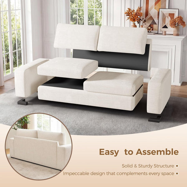 Oversized 85'' Couches for Living Room, Modern 3-Seater Cloud Couch with Removable Cover, Wide Armrest, Thick Spring Cushions, Comfy Deep Sofa for Apartment, Office, Small Space, Linen Beige8