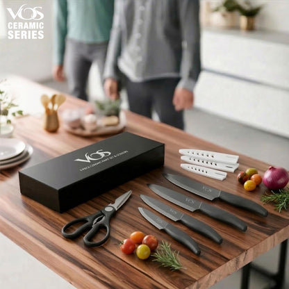 Ceramic Knives Set for Kitchen in Gift Box, 5 Ceramic Knife with Cover with Scissors, 3" 4" 5" 6" Ultra Sharp Knives for Home Cooks, Lightweight, Rust-Free, Dishwasher Safe (Black Handle)5