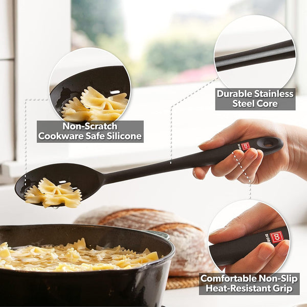 DI ORO Silicone Cooking Spoons - Solid & Slotted Set, 2-Pc Black3