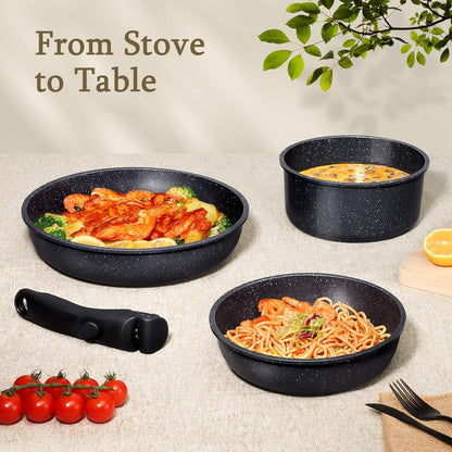 Ceramic Pots and Pans Set Non Stick, Nonstick Detachable Handle Cookware Sets, Healthy Non Toxic PFAS PFOA & PTFE Free, Dishwasher ＆Oven Safe, Induction Kitchen Pot and Pan, 8 Piece Grey10