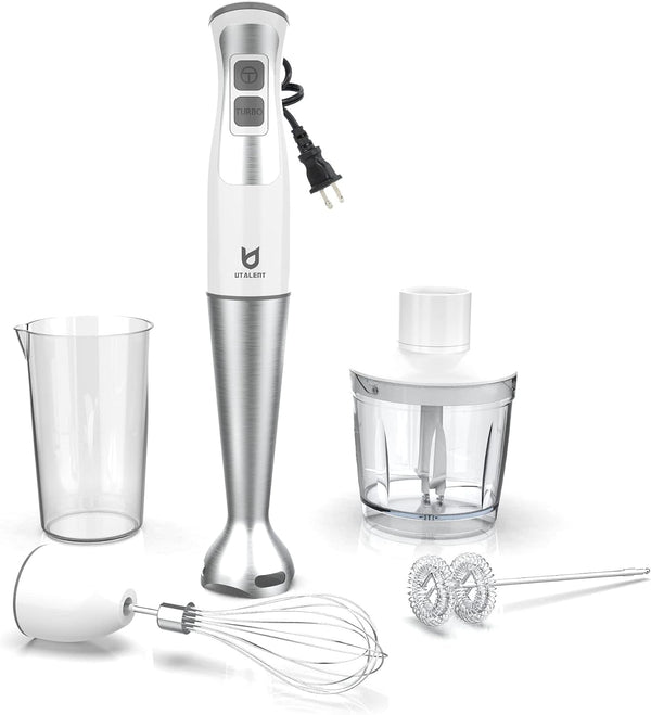 Immersion Hand Blender with Chopper - Puree Baby Food, Sauce & Soup | 8-Speed, Pure Copper Winding Motor, 5.2 Feet Power Cord, 4-Point Ice Crush Blade, 500Ml Chopper, 600Ml Vessel, Whisk, Frother1
