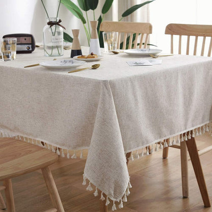 Cotton Linen Tablecloths Fabric Tassel Tablecloth Dust-Proof Table Cover for Kitchen Dinning Tabletop Home Decoration (Rectangle/Oblong, 55 X 79Inch)5