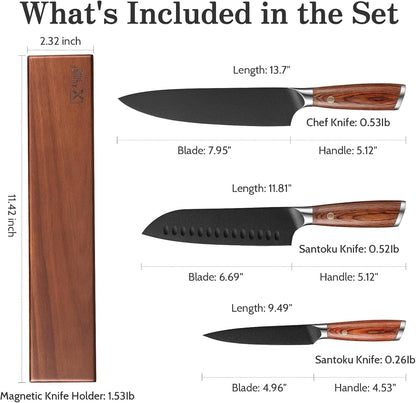 Kitchen Knife Set, 4 Pieces Japanese High Carbon Stainless Steel Chef Cooking Knife Set, Ultra Sharp Professional Chef Santoku Utility Knives (Black)3