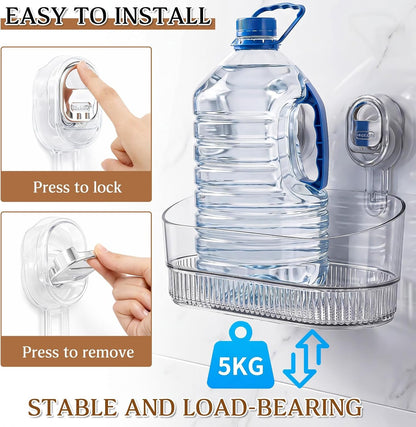 2 Pack Suction Cup Shower Caddy, No Drill Bathroom Shelf Organizer, Wall Mounted Storage Basket for Shampoo, Conditioner, Body Wash, Razor and Bath Supplies4
