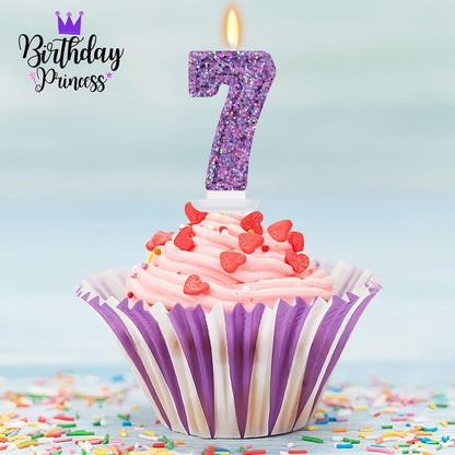 Deep Purple Glitter Number 7 Candle, Purple Birthday Decorations3