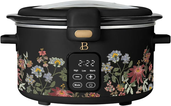 4 Qt Programmable Slow Cooker with Hinged Locking Lid, Wildflower Black Sesame by Drew Barrymore1
