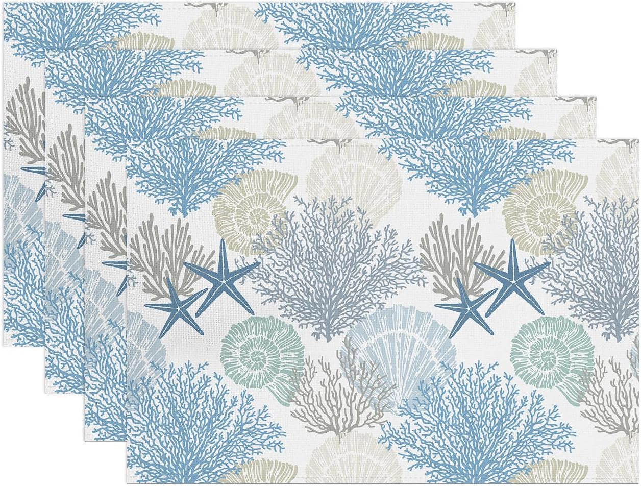 blue-nautical-placemats-set-of-4-summer-starfish-seashell-coral-table-place-mat-non-slip-heat-resistant-linen-beach-coastal-place-mats-for-home-kitchen-dining-table-12x18