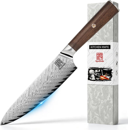 Japanese Chef Knife 8 Inch, 67 Layers Damascus Knife VG10 Steel Core, Hand Sharpened 10-12° Sharp Edge, Professional Kitchen Knife with Rosewood Handle and Gift Box for Meat & Vegetable Cutting1