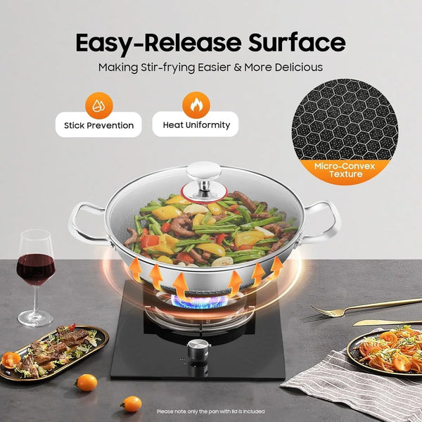 Nonstick Everyday Pan with Lid, 13Inch Stainless Steel Pan Double-Handled Frying Pan Hybird Induction Cooking Pans round Wok PFOA & PFOS Free for Induction Gas Electric4