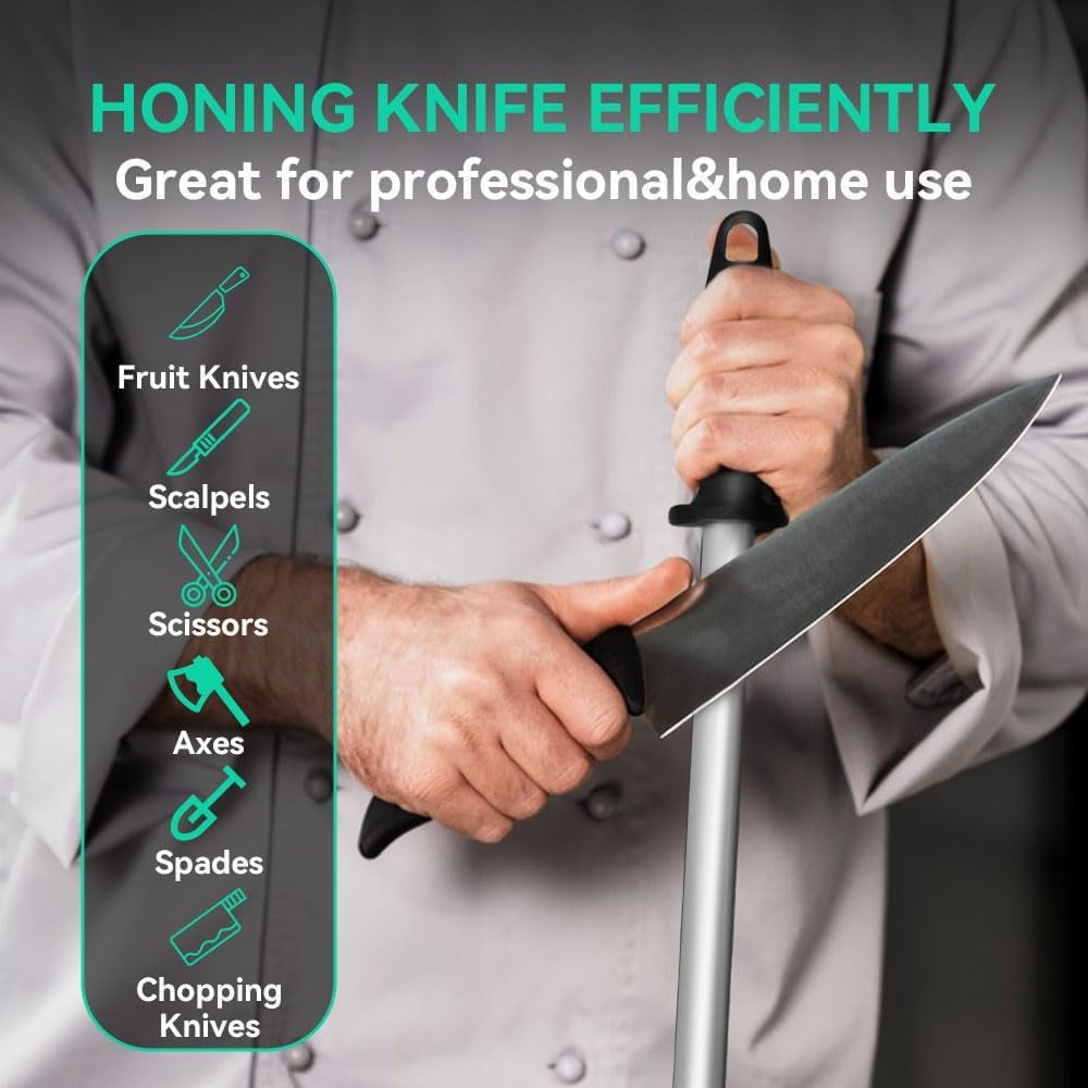 12-in-diamond-carbon-steel-professional-knife-sharpener-rod-kitchen-home-or-hunting-master-chef-hunter-or-home-gourmet-blade-sharpening-rod-or-stick-for-kitchen-and-hunting-knives-diamond-coated-carbon-steel-rod-for-consistent-reliable-sharpening-and-honing-every-time