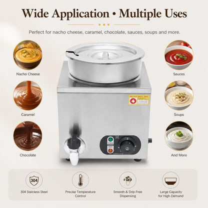 7.4Qt Nacho Cheese Dispenser with 86-185℉ Adjustable Electric Soup Warmer | Includes 2 Spoons | 300W Even Heating | Sealed Lid W/ Handle | Non-Slip | Dry-Burn Protection | Large Capacity | No Assembly6
