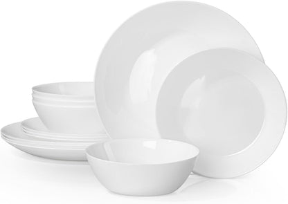 12-Piece Plates and Bowls Set, Glass Dinnerware Sets for 41