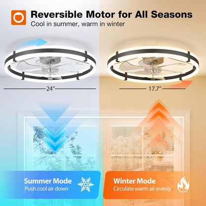 24" Low Profile Fandelier Ceiling Fans with Lights and Remote, Black4