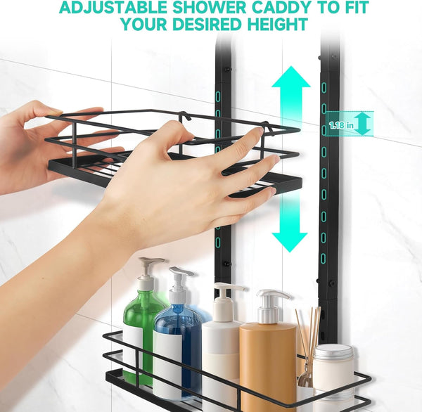 Shower Caddy Hanging, Adjustable Anti-Swing-Over the Shower Head Caddy, 3 Tier Stainless Steel Bathroom Storage Organizer Bathroom Shelves Basket Rack Shower Caddies (3Tier)4