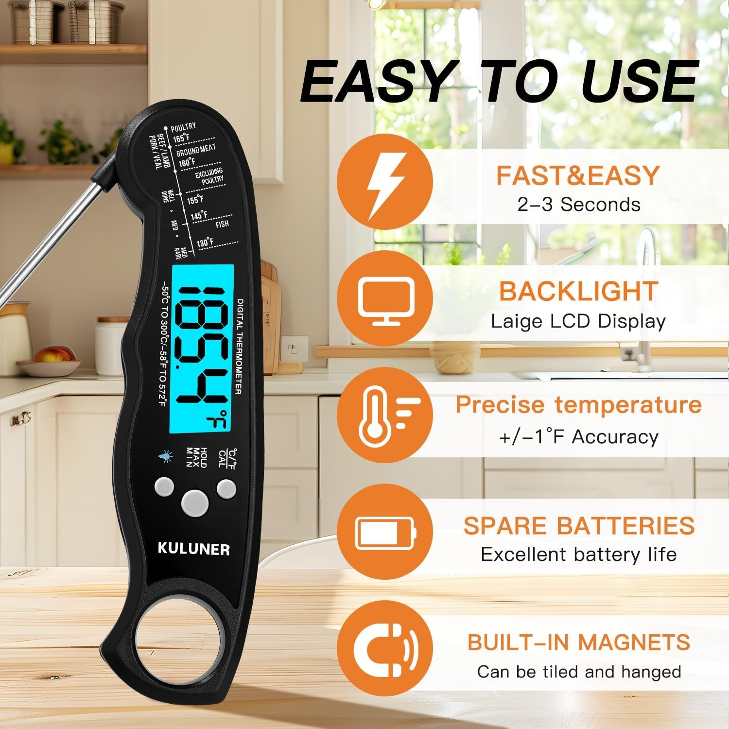 digital-meat-thermometer-instant-read-waterproof-probe-with-backlight-calibration-ultra-fast-2-3s-reading-stainless-steel-kitchen-food-thermometer-for-grilling-bbq-cooking-candy-black