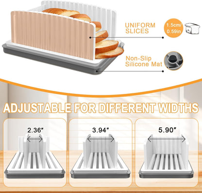 New Upgrade Bread Slicer for Homemade Bread with Adjustable Width | Bread Slicing Guide Foldable and Compact Cutting Guide with Crumb Tray Suitability for Homemade Bread Bagel Cakes4