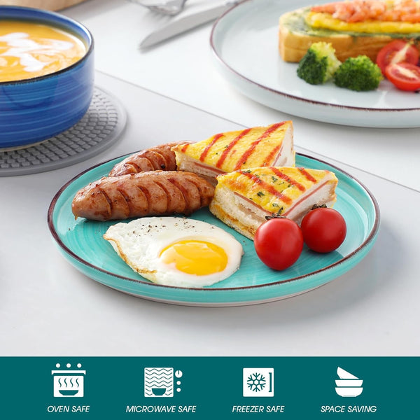Bonita Blue Dinnerware Sets, Plates and Bowls Set for 4, 12 Pieces Stoneware Dinnerware Set, Dishwasher and Microwave Safe4