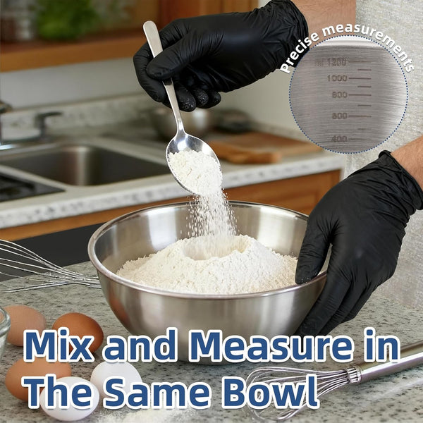 3-Set Stainless Steel Mixing Bowls Set (0.74, 1.26 & 2.2 Qt) | Metal Bowl Sets with Measurement Marks, Dishwasher Safe & Stackable - Perfect for Baking, Salad Making, Meal Prep and Kitchen Use3