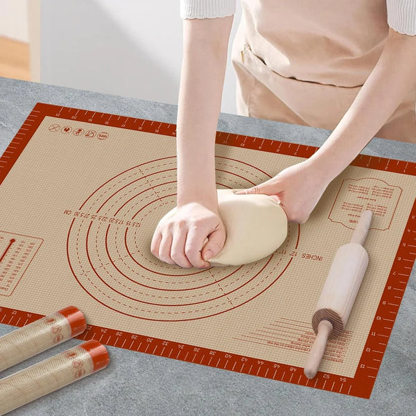 24" X 16" Silicone Baking Mat with Measurement Guides | Extra Thick Pastry Rolling & Sourdough Mat Baking Supplies for Making Pizza, Pie, Cookies and Bread1