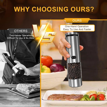 Electric Salt and Pepper Grinder Set USB Rechargeable, Upgraded External Adjustable Coarseness, Stainless Steel Automatic Salt and Pepper Shakers Mills with LED Light, House Warming Cooking Gifts8