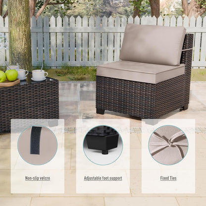 5 Pieces Patio Furniture Set Wicker Patio Conversation Set, Outdoor Sectional Furniture W/Coffee Table & Washable Seat Cushions-Sand2