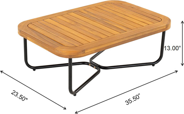 Justin 4 Pieces Conversation Set, Acacia Wood Chat Set, 3 Woven Rope Outdoor Sofa and Slat Panel Coffee Table, Patio Furniture Set for Backyard Balcony Garden, Teak+ Beige4