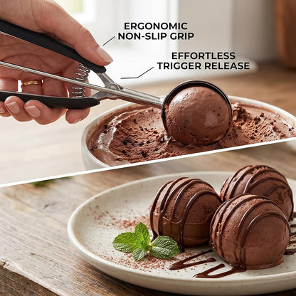 Ice Cream Scoop, 18/8 Stainless Steel Cookie Scoop, Cookie Scoops for Baking, 2 Tbsp/ 30 Ml/ 1 Oz Cookie Dough Scoop, Ice Cream Scooper with Trigger Release, Cookie Scooper for Baking3